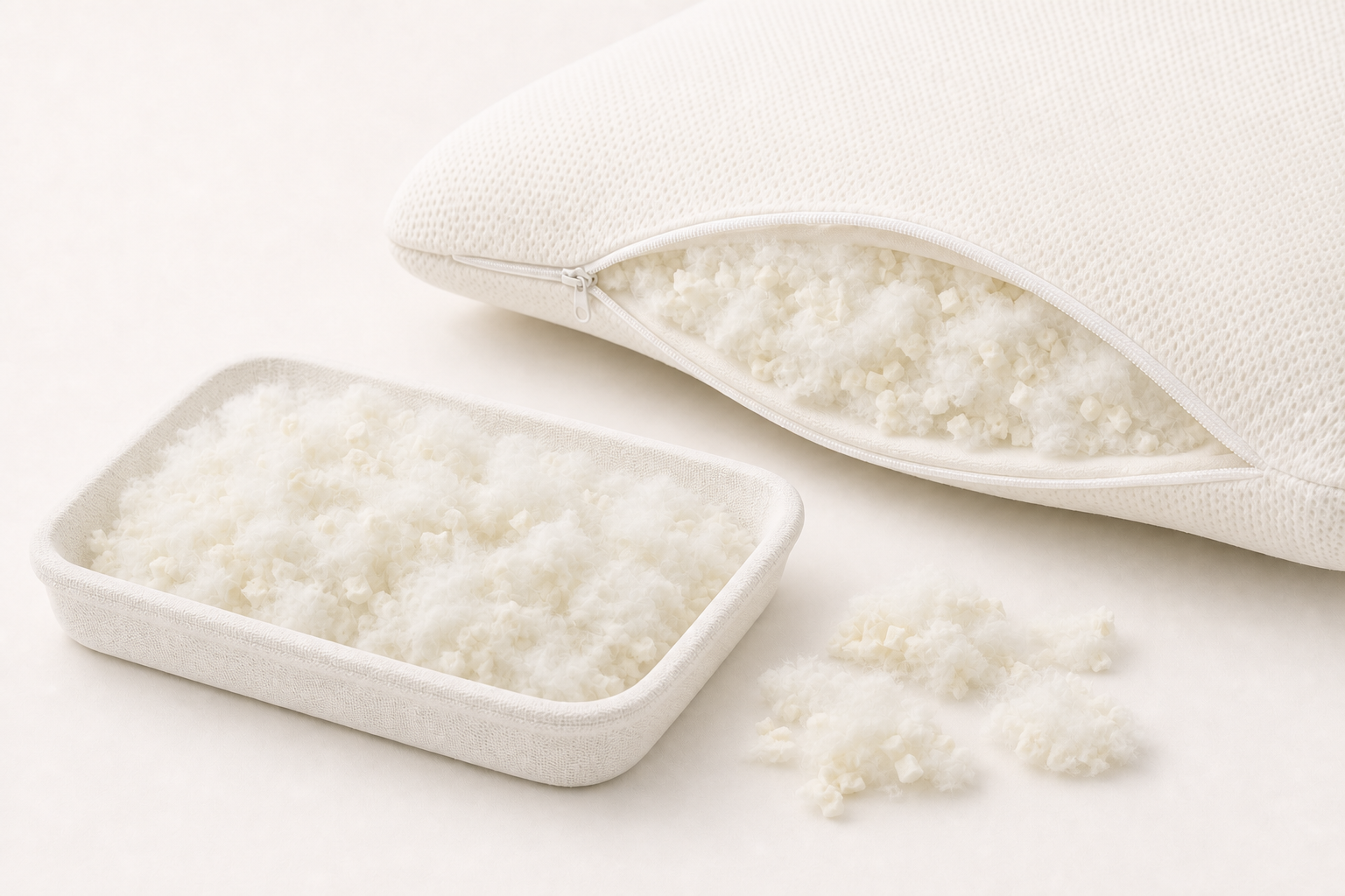 Latex-particle and fiber pillow fill